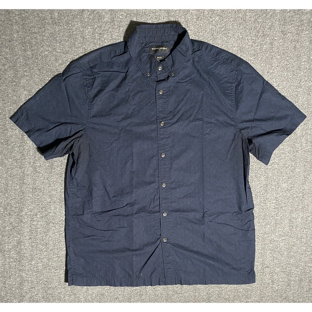 Banana Republic Mens Slim Fit 100% Navy Blue Button Shirt Beach Preppy Size L